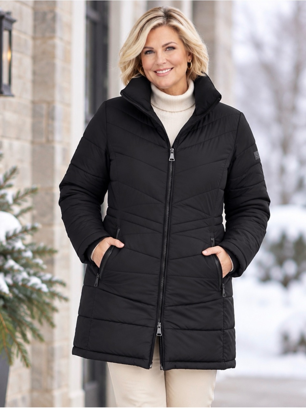 Calvin Klein Puffer Coat Size XXL Black Long Sorona Insulated And Full Zip
